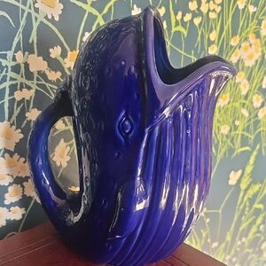 Vtg Pier 1 Blue Whale Ceramic Pitcher